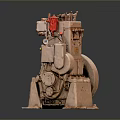 Vintage Industrial Mechanical Equipment With Metal Casing Red Component And Rotating Wheel