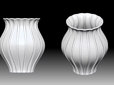 Elegant White Ceramic Vases Showcasing Striped Patterns And Unique Curved Shapes 3d model