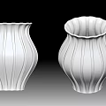Elegant White Ceramic Vases Showcasing Striped Patterns And Unique Curved Shapes 3d model