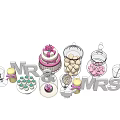 Wedding Decorative Ornament Set with MR MRS Letters Cake Candy Jars and Roses