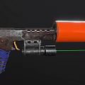 Weapon With Orange Cylindrical Component Blue Rope Wrapped Grip And Green Laser Sight 3d model