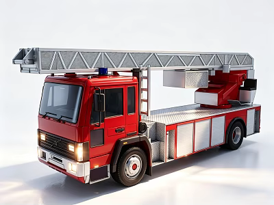Red Fire Truck with Extended Ladder for Emergency Rescue Operations 3d model