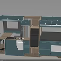 Blue Multifunctional Furniture Design For Compact Space With Integrated Table Chair Kitchen Sink Storage Cabinets