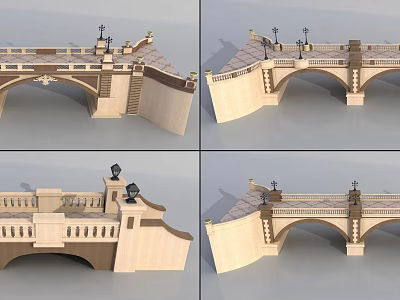 Elegant Stone Arch Bridge With Ornate Railing And Decorative Lamp Posts 3d model