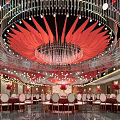 Luxurious Banquet Hall Interior Design With Crystal Chandelier Marble Floor And Floor to Ceiling Windows
