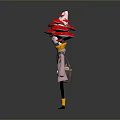 Stylish Cartoon Character With Red Mushroom Hat Yellow Coat Black Pants Yellow Boots Backpack