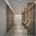 Public Restroom Modern Interior With Double Sinks Large Mirrors Lighting Fixtures And Light Tiled Walls