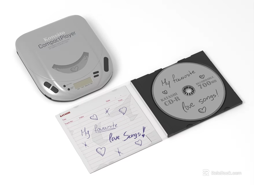 CampusPlayer CD Player With Notebook And CD Featuring Handwritten Love Songs 3d model