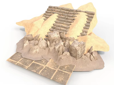 Modern Terrain Model With Stone Steps Square Tiles And Natural Rock Features 3d model