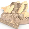 Modern Terrain Model With Stone Steps Square Tiles And Natural Rock Features 3d model