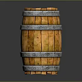 Rustic Wooden Barrel With Metal Hoops And Natural Wood Grain Texture