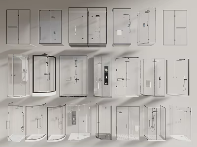 Various Styles of Modern Shower Enclosures with Glass Doors and Different Shapes 3d model