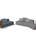 Blue And Gray Sectional Sofas With Checkered Cushions And Side Table 3d model