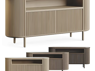 Modern Ribbed Design Console Tables In Neutral Tone With Storage Shelves And Multiple Sizes 3d model