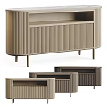 Modern Ribbed Design Console Tables In Neutral Tone With Storage Shelves And Multiple Sizes