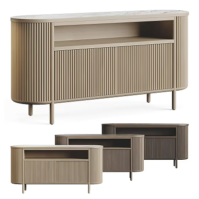 Modern Ribbed Design Console Tables In Neutral Tone With Storage Shelves And Multiple Sizes 3d model