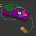 Purple Computer Game Controller With Black Joystick Colorful Buttons And Yellow Plug Cable 3d model