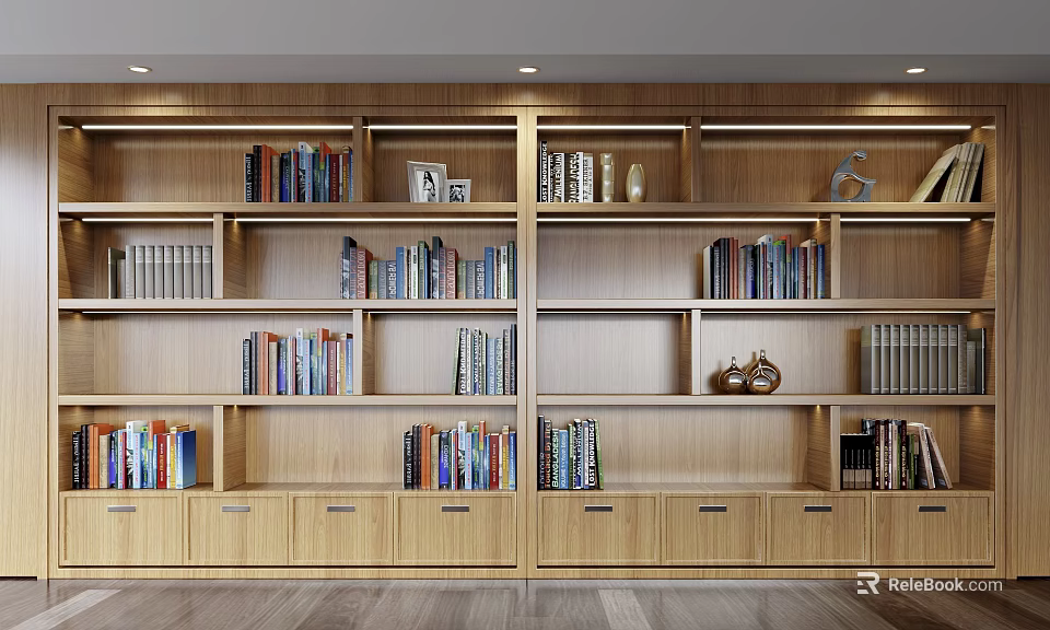 Modern Wooden File Cabinet With Multiple Shelves And Drawers For Office Storage 3d model 