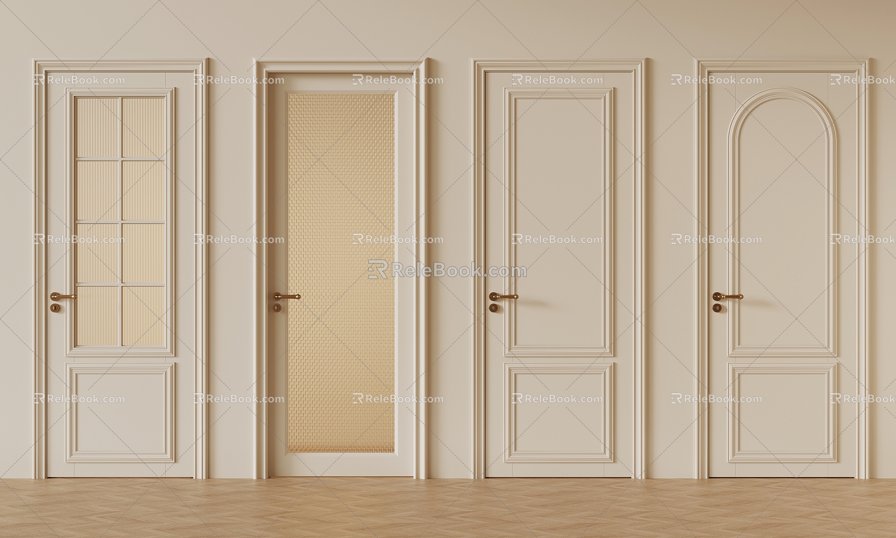 French Cream Style Single Door Glass Single Door Glass Arch Door 3d model