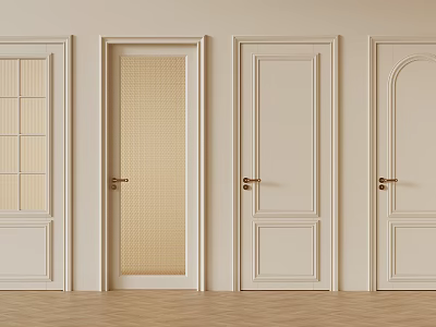 Light Colored Modern Hinged Doors Featuring Glass Panels Blind Insert Arched Top And Metal Handles 3d model