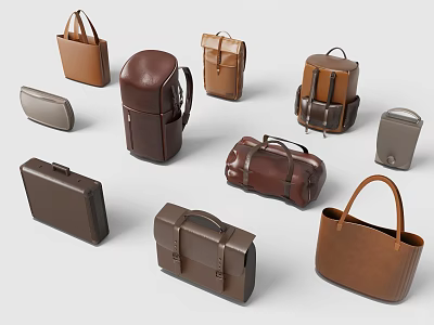 Leather Bags Collection Featuring Various Styles Handbags Backpacks Briefcases and Duffel Bags 3d model