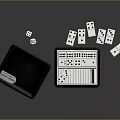 Domino Board Game Entertainment Set with Black Storage Box and Scattered White Tiles