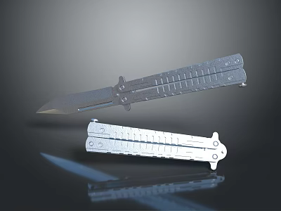 Folding Knife Weapon Two Pieces Open And Folded Metal Detailed Structural Sharp Blade Modern Design 3d model