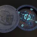 Vintage Metallic Circular Decorative Ornament Set With Carved Lids And Compass Design