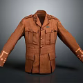 Military Style Brown Jacket With Multiple Pockets Collar Design And Cuff Buttons 3d model