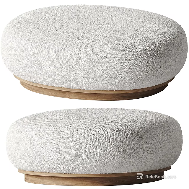 White Soft Fabric Sofa Stool With Wooden Base And Modern Design 3d model 