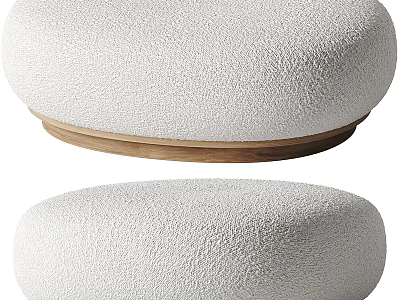 White Soft Fabric Sofa Stool With Wooden Base And Modern Design 3d model