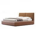 Modern Double Bed With Brown Leather Striped Headboard And White Bedding 3d model