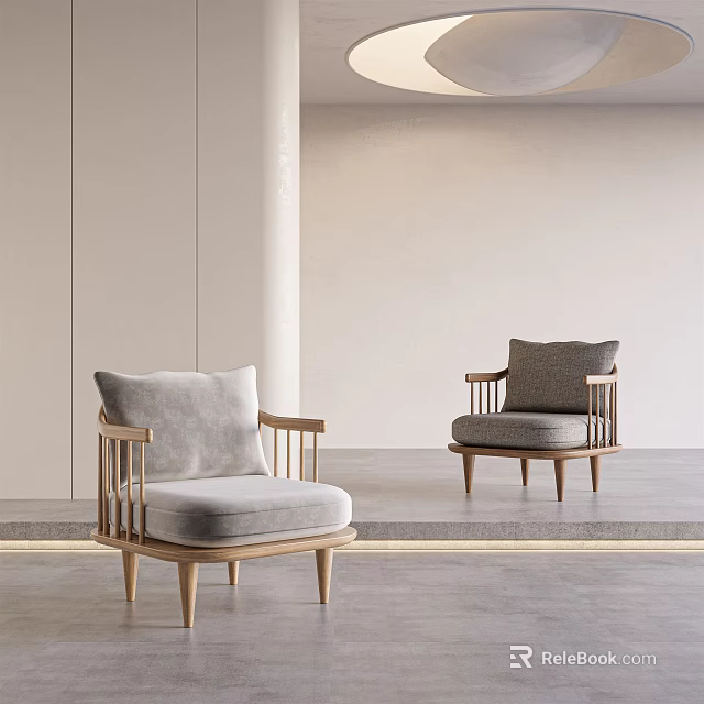 Light Gray Single Sofa With Wooden Frame In Modern Minimalist Interior 3d model