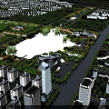 Urban Garden Landscape with Scenic River Lush Green Trees and Surrounding Urban Buildings
