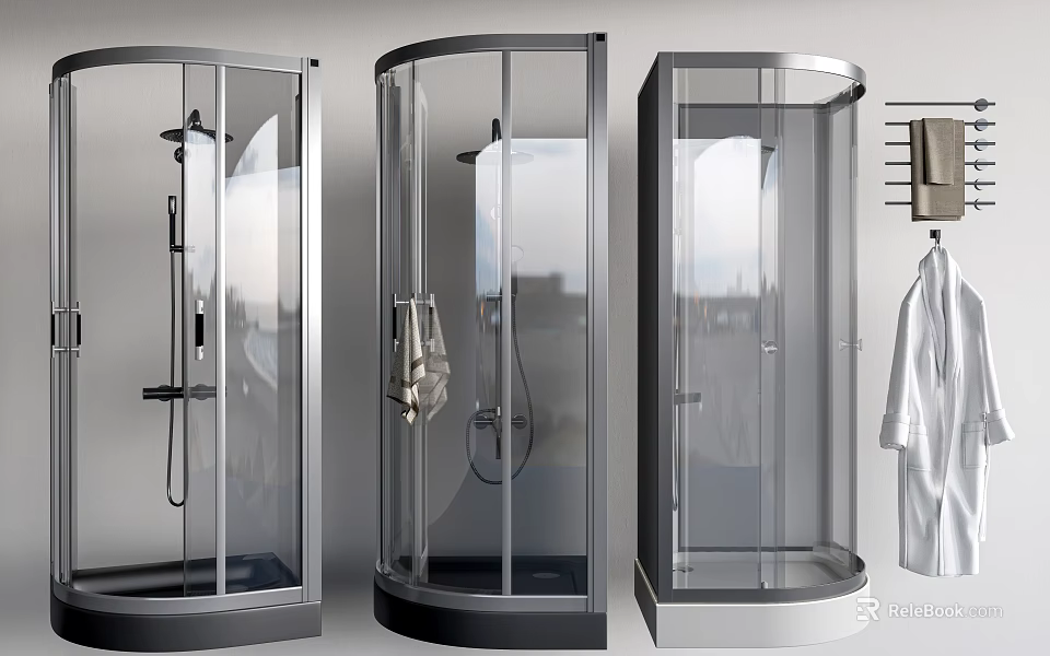 Modern Transparent Glass Shower Sauna Enclosures With Different Styles And Robe Towel Rack 3d model 