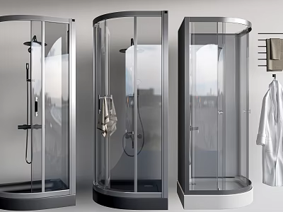 Modern Transparent Glass Shower Sauna Enclosures With Different Styles And Robe Towel Rack 3d model