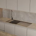 Modern Kitchen With Gray Cabinets Wooden Island Counter And Under Cabinet Lighting