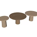 Round Wooden Coffee Table Set With Textured Cylindrical Bases And Modern Design