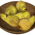 Fresh Yellow Green Pears in Rustic Wooden Bowl on White Background