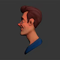 Cartoon Male Character 3D Model With Brown Hair Glasses Blue Shirt And Smiling Expression