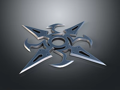 Tactical 3D Model Star Shaped Metal Weapon With Sharp Blades Circular Center 3d model