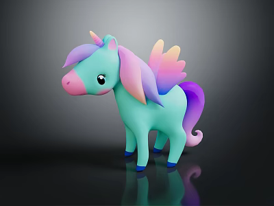 Cute Teal Unicorn Doll With Pink Purple Mane Wings And Blue Hooves 3d model