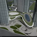 Modern Office Building With Glass Curtain Walls Green Roof And Unique Design