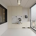 Modern Laundry Room Interior With White Cabinets Washing Machine And Window 3d model
