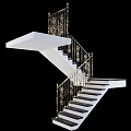 Elegant Modern Staircase Design With White Steps And Gold Decorative Railings