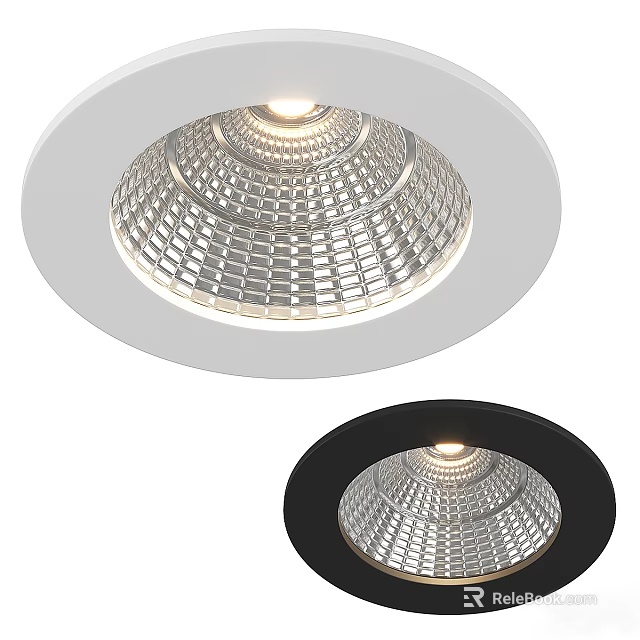 Modern Illuminated Flush Mount Ceiling Light With White And Black Frame And Grid Pattern Design 3d model