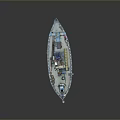 Intricate Blue Wooden Boat Model Featuring Apparatus And Upper Structure Design