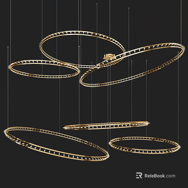 Modern Multiple Golden Ring Chandeliers With Sleek Circular Hanging Design 3d model 