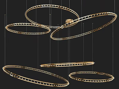 Modern Multiple Golden Ring Chandeliers With Sleek Circular Hanging Design 3d model