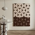 Geometric Pattern Tapestry In Brown Beige With White Pendant Light And Marble Table 3d model